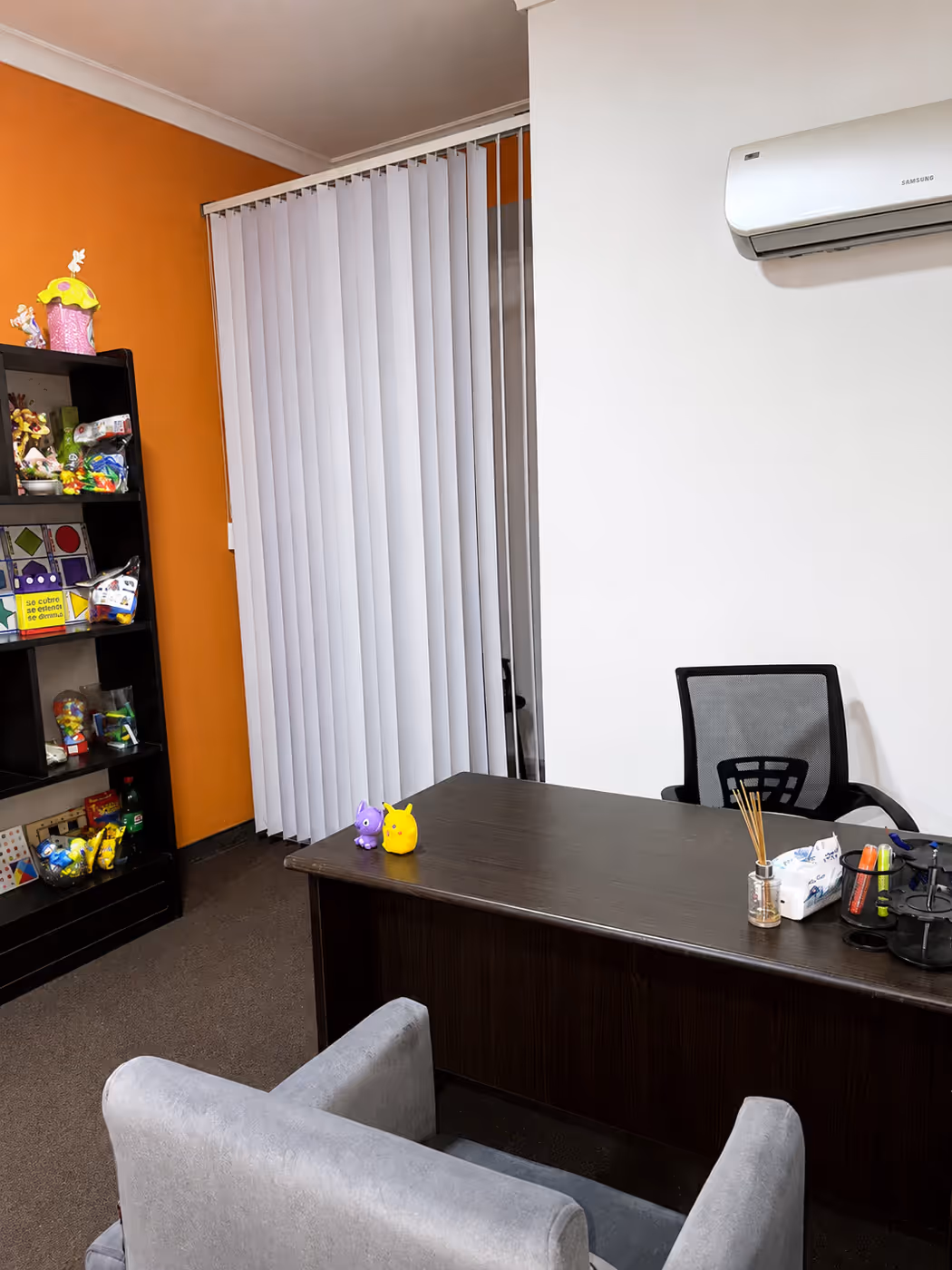 Office 214: desk and therapy materials